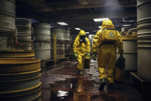 people hazmat suits working nuclear power plant